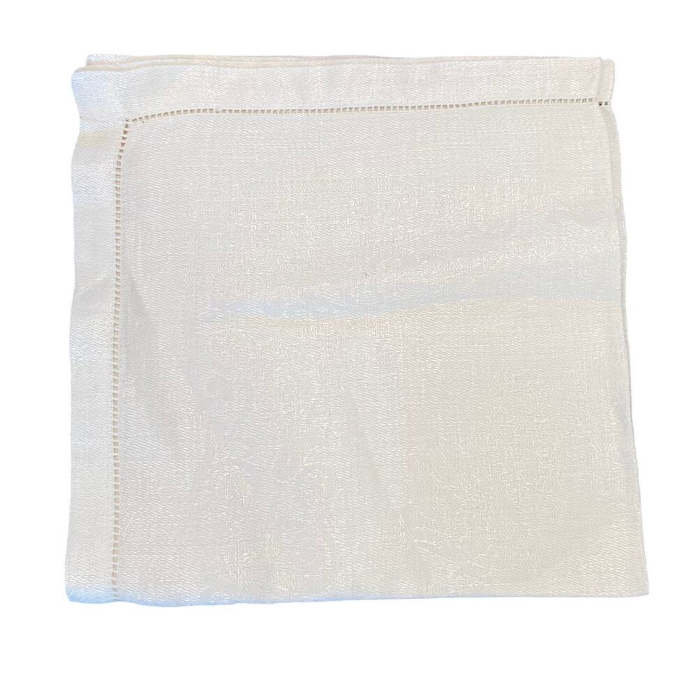 Vintage Ivory / Cream Cotton Square Napkins, Floral, Pointelle Trim, Set of 5 - Picture 2 of 8